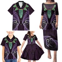 Aotearoa Pounamu Niho Family Matching Puletasi and Hawaiian Shirt Silver Fern Mix Maori Pattern - Purple LT14 - Polynesian Pride