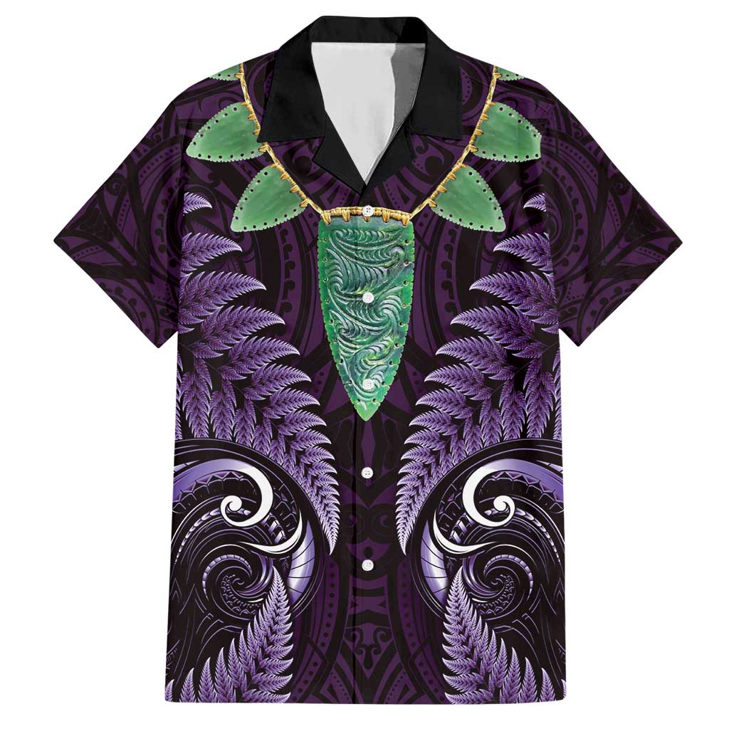 Aotearoa Pounamu Niho Hawaiian Shirt Silver Fern Mix Maori Pattern - Purple