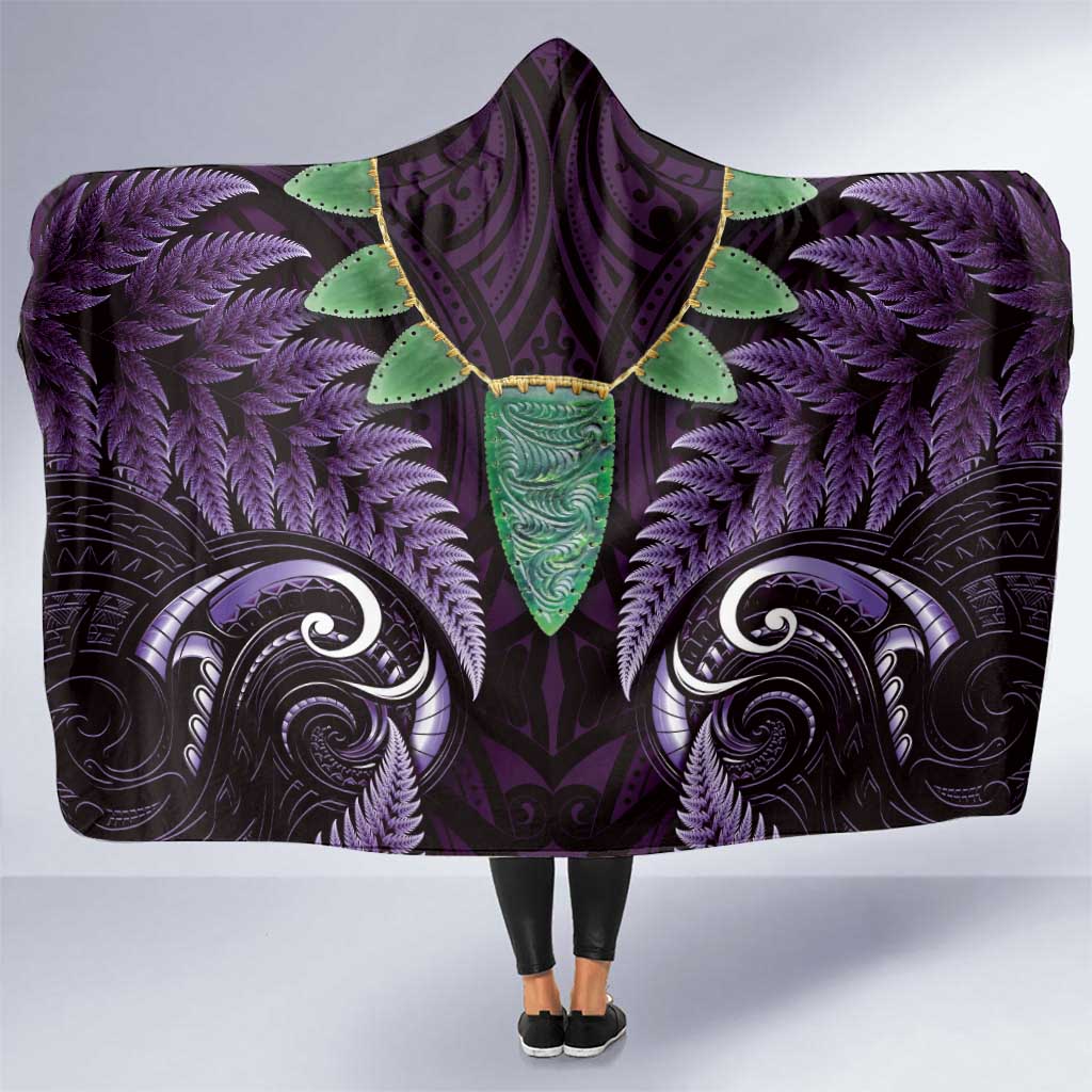 Aotearoa Pounamu Niho Hooded Blanket Silver Fern Mix Maori Pattern - Purple