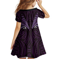Aotearoa Pounamu Niho Kid Short Sleeve Dress Silver Fern Mix Maori Pattern - Purple LT14 - Polynesian Pride