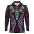 Aotearoa Pounamu Niho Long Sleeve Polo Shirt Silver Fern Mix Maori Pattern - Purple