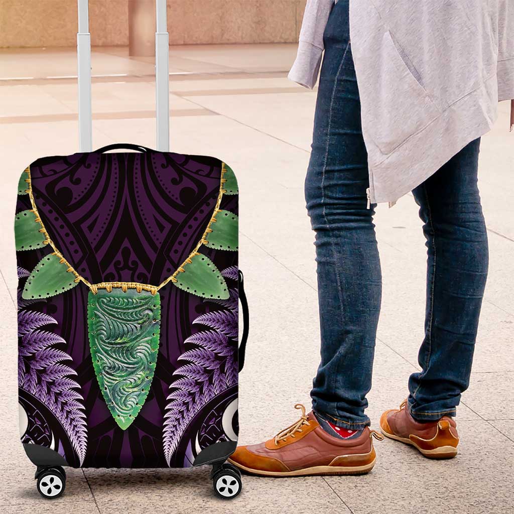 Aotearoa Pounamu Niho Luggage Cover Silver Fern Mix Maori Pattern - Purple