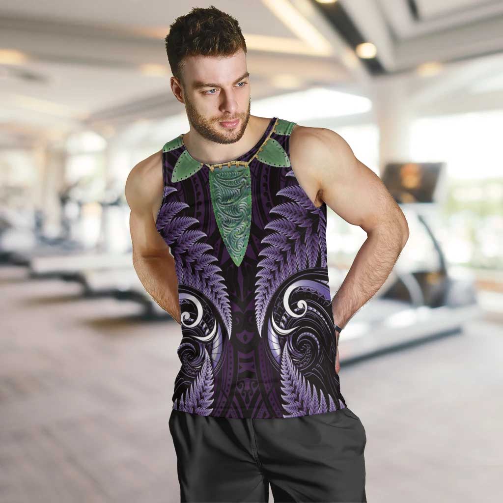 Aotearoa Pounamu Niho Men Tank Top Silver Fern Mix Maori Pattern - Purple