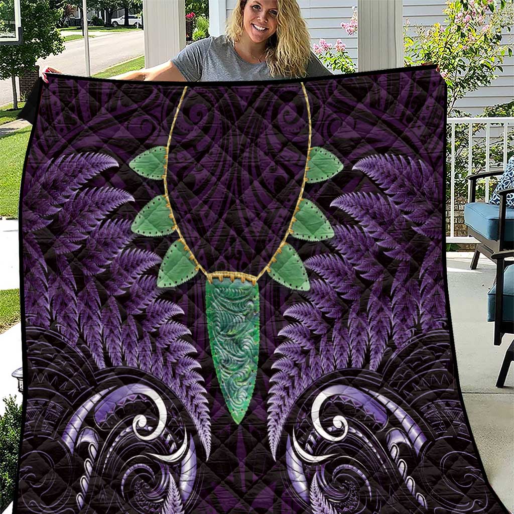 Aotearoa Pounamu Niho Quilt Silver Fern Mix Maori Pattern - Purple