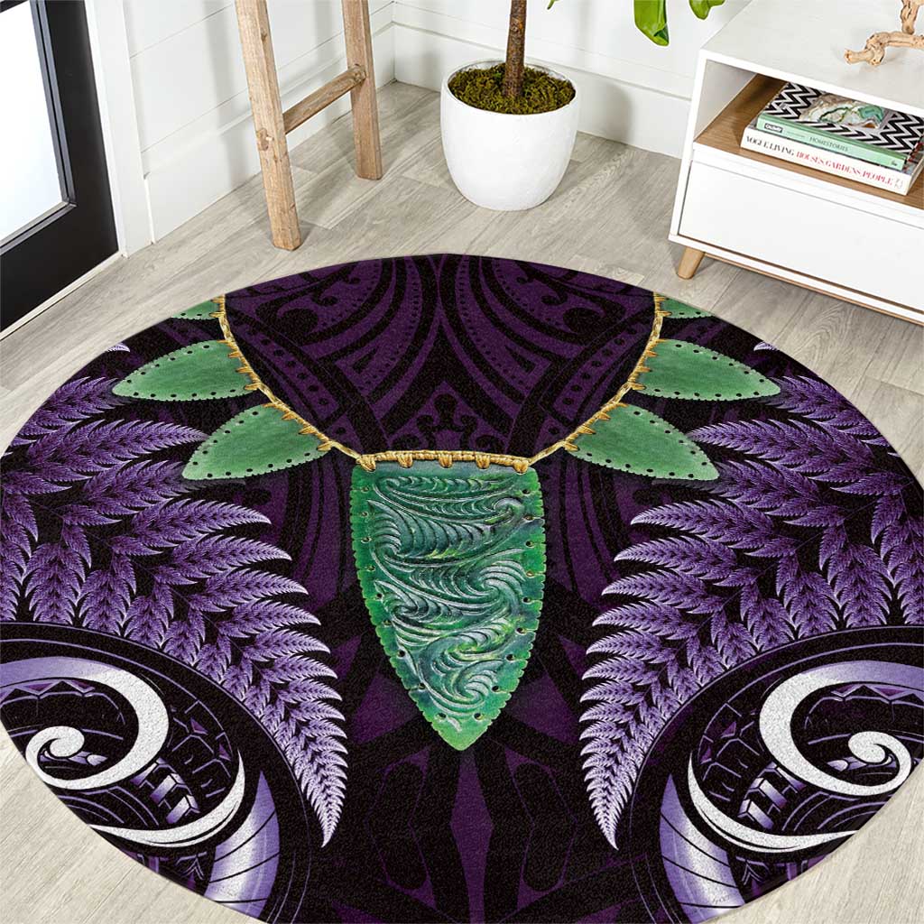 Aotearoa Pounamu Niho Round Carpet Silver Fern Mix Maori Pattern - Purple