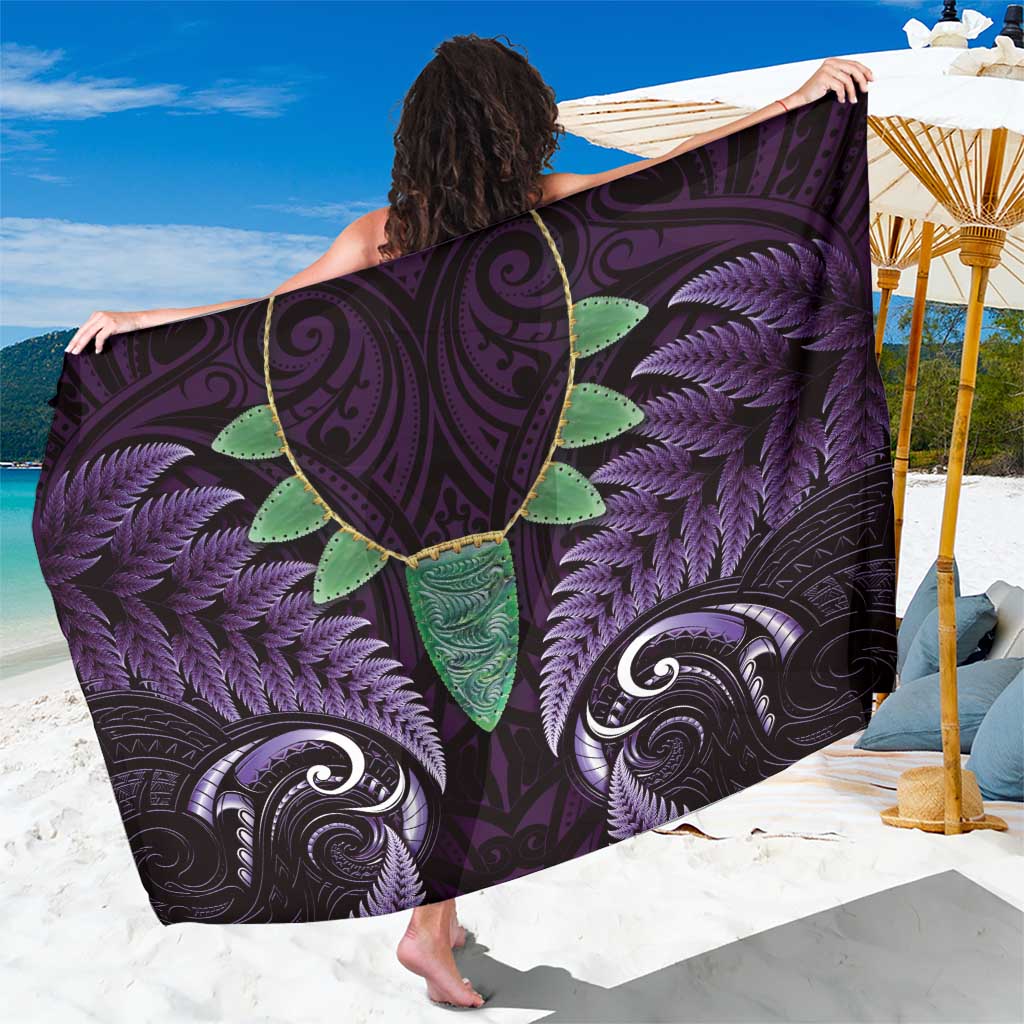 Aotearoa Pounamu Niho Sarong Silver Fern Mix Maori Pattern - Purple