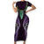 Aotearoa Pounamu Niho Short Sleeve Bodycon Dress Silver Fern Mix Maori Pattern - Purple