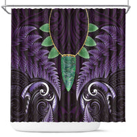Aotearoa Pounamu Niho Shower Curtain Silver Fern Mix Maori Pattern - Purple LT14 Purple - Polynesian Pride