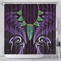 Aotearoa Pounamu Niho Shower Curtain Silver Fern Mix Maori Pattern - Purple LT14 - Polynesian Pride