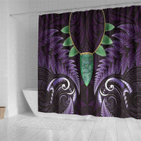 Aotearoa Pounamu Niho Shower Curtain Silver Fern Mix Maori Pattern - Purple LT14 - Polynesian Pride
