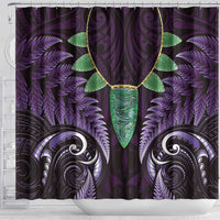 Aotearoa Pounamu Niho Shower Curtain Silver Fern Mix Maori Pattern - Purple LT14 - Polynesian Pride