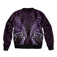 Aotearoa Pounamu Niho Sleeve Zip Bomber Jacket Silver Fern Mix Maori Pattern - Purple