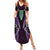 Aotearoa Pounamu Niho Summer Maxi Dress Silver Fern Mix Maori Pattern - Purple