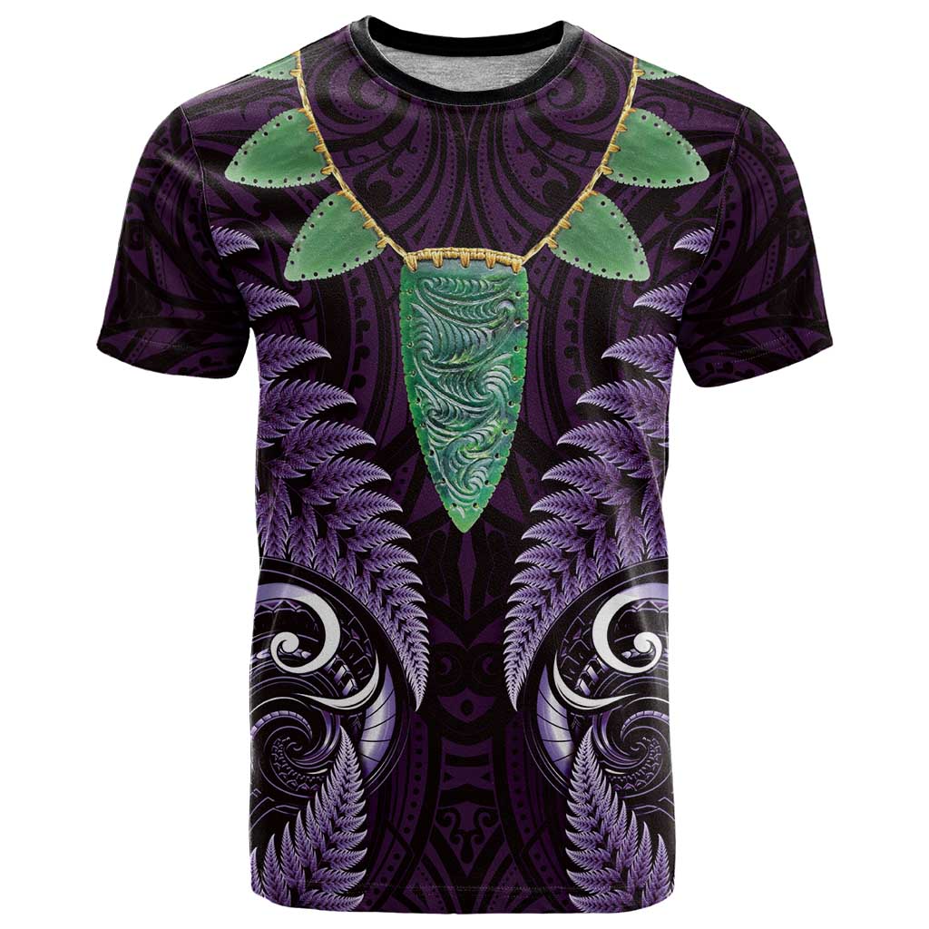 Aotearoa Pounamu Niho T Shirt Silver Fern Mix Maori Pattern - Purple