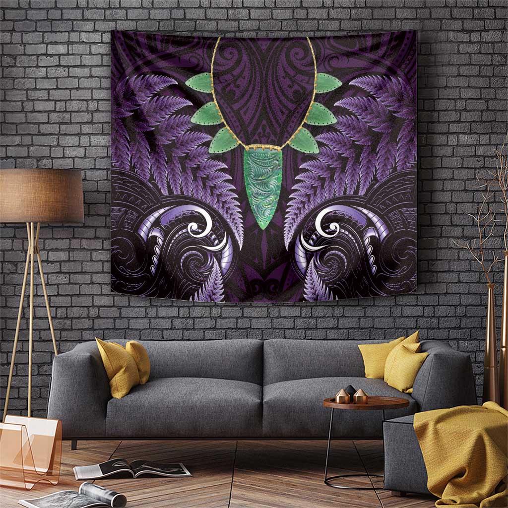 Aotearoa Pounamu Niho Tapestry Silver Fern Mix Maori Pattern - Purple