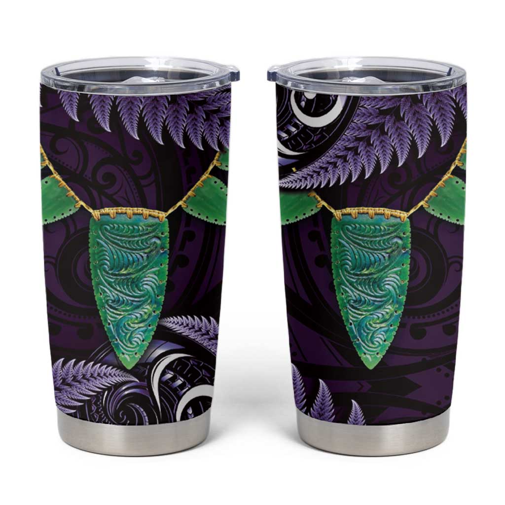 Aotearoa Pounamu Niho Tumbler Cup Silver Fern Mix Maori Pattern - Purple