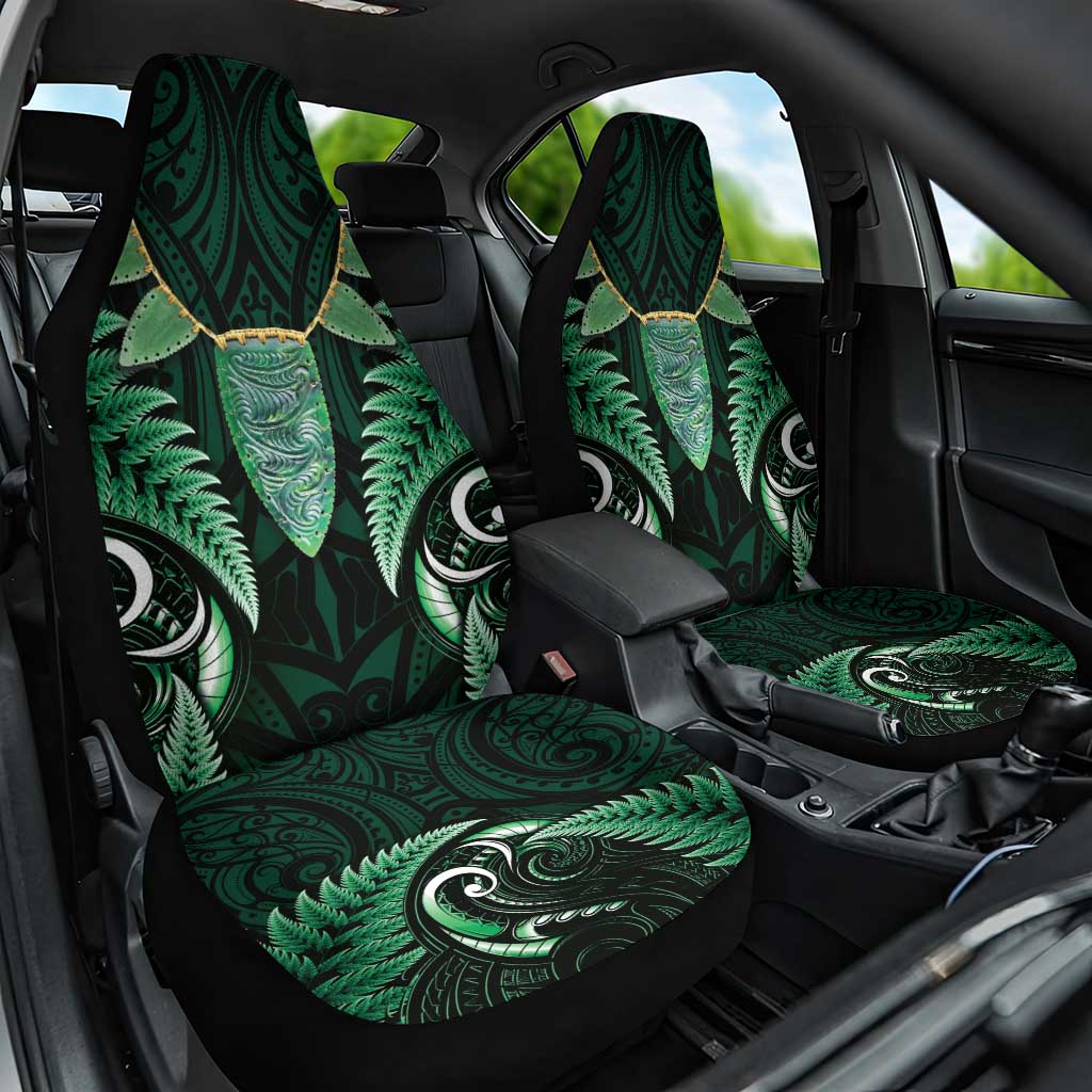 Aotearoa Pounamu Niho Car Seat Cover Silver Fern Mix Maori Pattern - Green