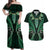 Aotearoa Pounamu Niho Couples Matching Off Shoulder Maxi Dress and Hawaiian Shirt Silver Fern Mix Maori Pattern - Green