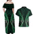 Aotearoa Pounamu Niho Couples Matching Off Shoulder Maxi Dress and Hawaiian Shirt Silver Fern Mix Maori Pattern - Green