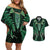 Aotearoa Pounamu Niho Couples Matching Off Shoulder Short Dress and Hawaiian Shirt Silver Fern Mix Maori Pattern - Green