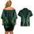 Aotearoa Pounamu Niho Couples Matching Off Shoulder Short Dress and Hawaiian Shirt Silver Fern Mix Maori Pattern - Green