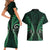 Aotearoa Pounamu Niho Couples Matching Short Sleeve Bodycon Dress and Hawaiian Shirt Silver Fern Mix Maori Pattern - Green