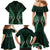 Aotearoa Pounamu Niho Family Matching Mermaid Dress and Hawaiian Shirt Silver Fern Mix Maori Pattern - Green