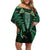 Aotearoa Pounamu Niho Family Matching Off Shoulder Short Dress and Hawaiian Shirt Silver Fern Mix Maori Pattern - Green