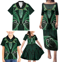 Aotearoa Pounamu Niho Family Matching Puletasi and Hawaiian Shirt Silver Fern Mix Maori Pattern - Green LT14 - Polynesian Pride