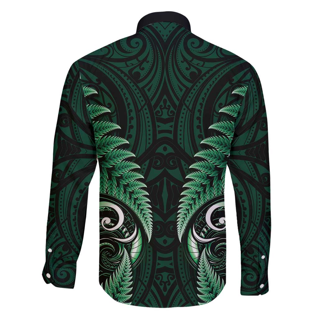 Aotearoa Pounamu Niho Family Matching Short Sleeve Bodycon Dress and Hawaiian Shirt Silver Fern Mix Maori Pattern - Green LT14 - Polynesian Pride
