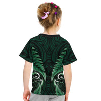Aotearoa Pounamu Niho Kid T Shirt Silver Fern Mix Maori Pattern - Green LT14 - Polynesian Pride