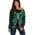 Aotearoa Pounamu Niho Off Shoulder Sweater Silver Fern Mix Maori Pattern - Green