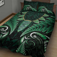 Aotearoa Pounamu Niho Quilt Bed Set Silver Fern Mix Maori Pattern - Green