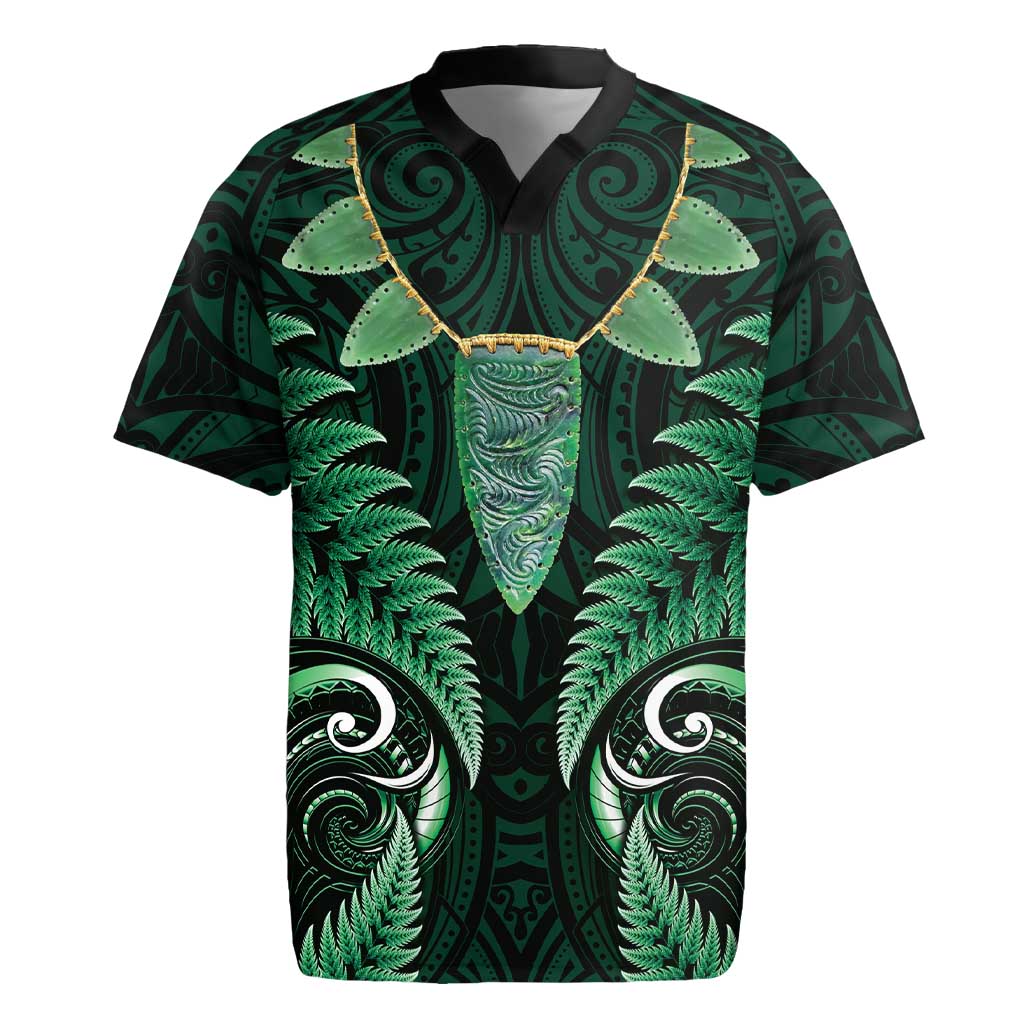 Aotearoa Pounamu Niho Rugby Jersey Silver Fern Mix Maori Pattern - Green