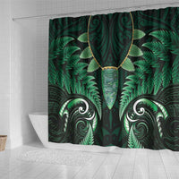 Aotearoa Pounamu Niho Shower Curtain Silver Fern Mix Maori Pattern - Green LT14 - Polynesian Pride