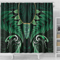 Aotearoa Pounamu Niho Shower Curtain Silver Fern Mix Maori Pattern - Green LT14 - Polynesian Pride