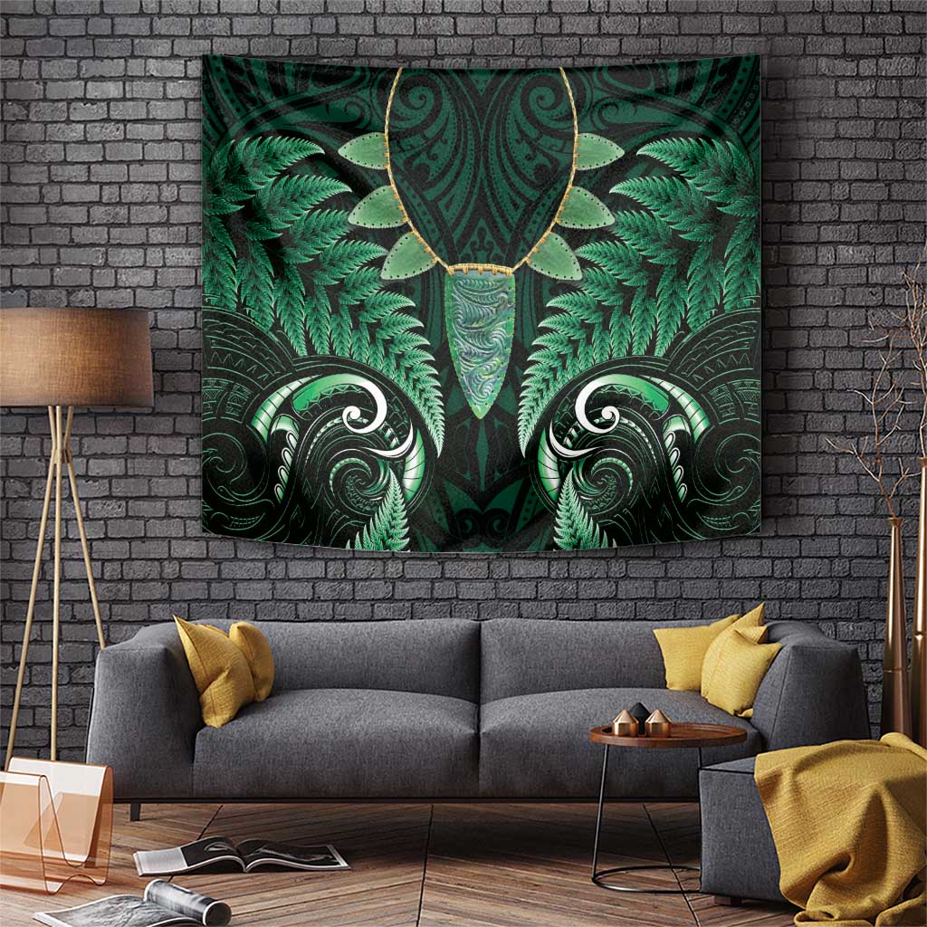 Aotearoa Pounamu Niho Tapestry Silver Fern Mix Maori Pattern - Green