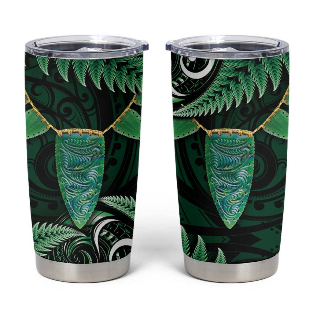 Aotearoa Pounamu Niho Tumbler Cup Silver Fern Mix Maori Pattern - Green