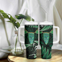 Aotearoa Pounamu Niho Tumbler With Handle Silver Fern Mix Maori Pattern - Green LT14 - Polynesian Pride