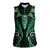 Aotearoa Pounamu Niho Women Sleeveless Polo Shirt Silver Fern Mix Maori Pattern - Green