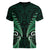 Aotearoa Pounamu Niho Women V-Neck T-Shirt Silver Fern Mix Maori Pattern - Green