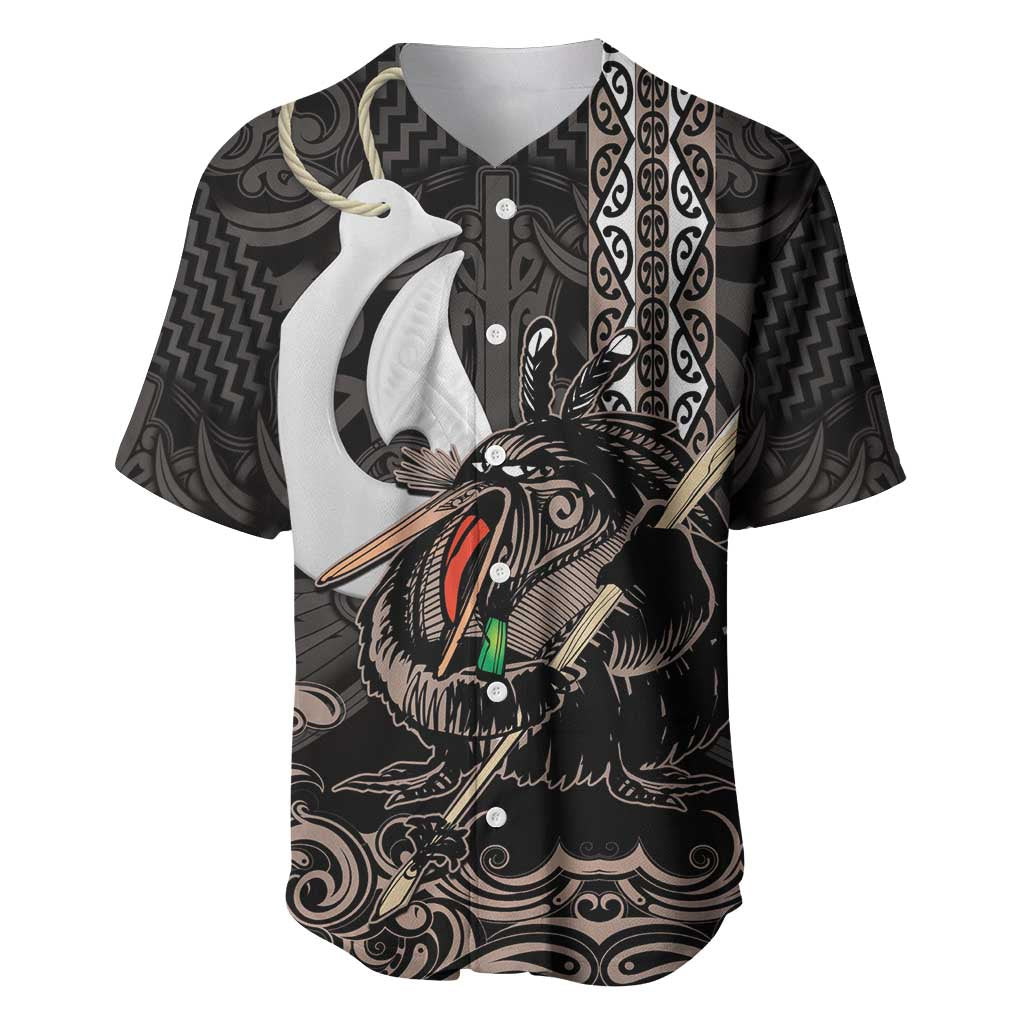 Aotearoa Hei Matau Baseball Jersey Haka Kiwi Mix Maori Mangopare LT14 Black - Polynesian Pride