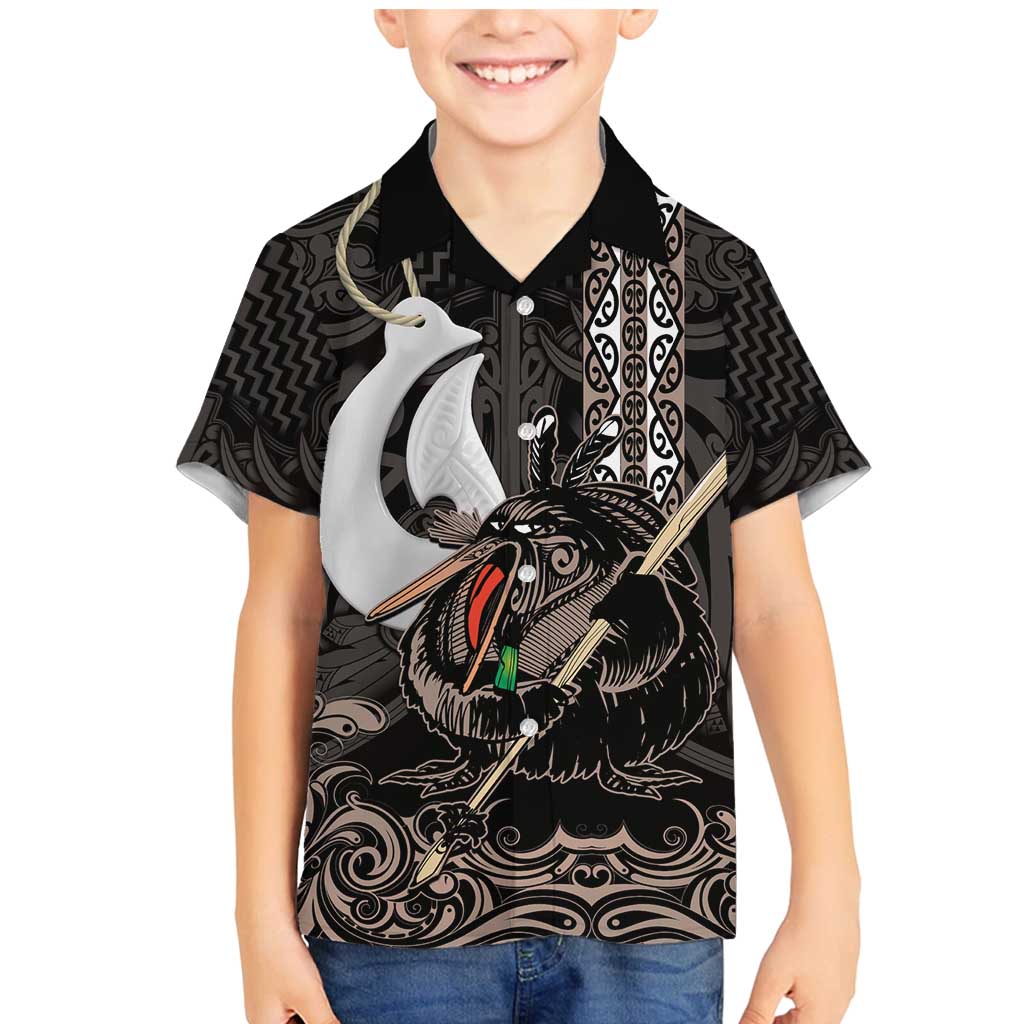 Aotearoa Hei Matau Family Matching Mermaid Dress and Hawaiian Shirt Haka Kiwi Mix Maori Mangopare LT14 Son's Shirt Black - Polynesian Pride