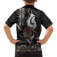 Aotearoa Hei Matau Family Matching Off Shoulder Maxi Dress and Hawaiian Shirt Haka Kiwi Mix Maori Mangopare LT14 - Polynesian Pride