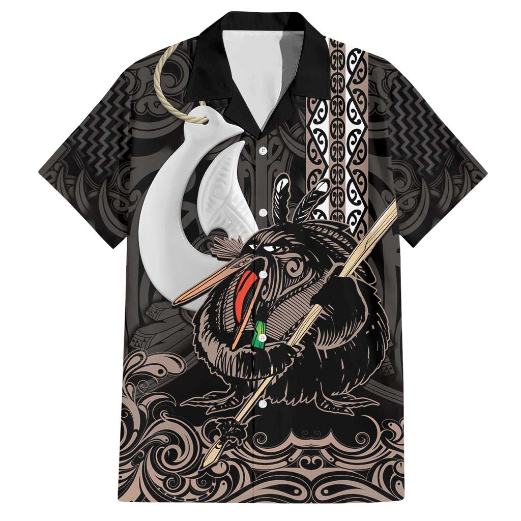 Aotearoa Hei Matau Family Matching Short Sleeve Bodycon Dress and Hawaiian Shirt Haka Kiwi Mix Maori Mangopare LT14 Dad's Shirt - Short Sleeve Black - Polynesian Pride