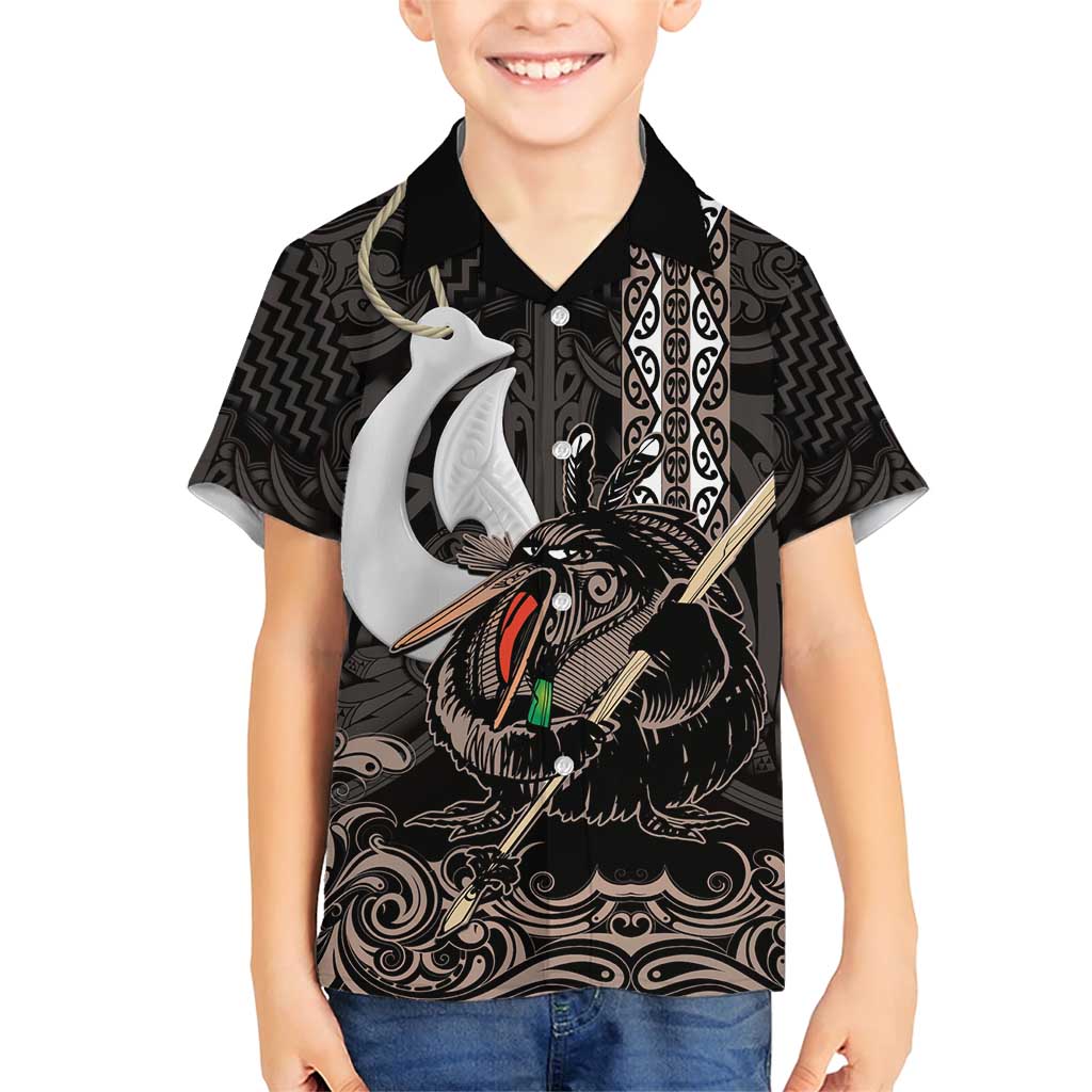 Aotearoa Hei Matau Family Matching Short Sleeve Bodycon Dress and Hawaiian Shirt Haka Kiwi Mix Maori Mangopare LT14 Son's Shirt Black - Polynesian Pride