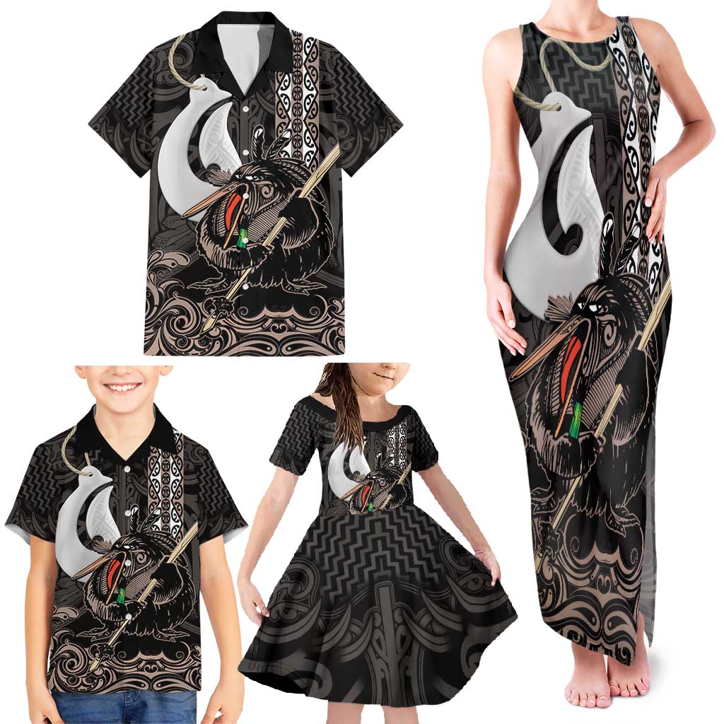 Aotearoa Hei Matau Family Matching Tank Maxi Dress and Hawaiian Shirt Haka Kiwi Mix Maori Mangopare LT14 - Polynesian Pride