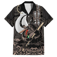 Aotearoa Hei Matau Family Matching Tank Maxi Dress and Hawaiian Shirt Haka Kiwi Mix Maori Mangopare LT14 Dad's Shirt - Short Sleeve Black - Polynesian Pride