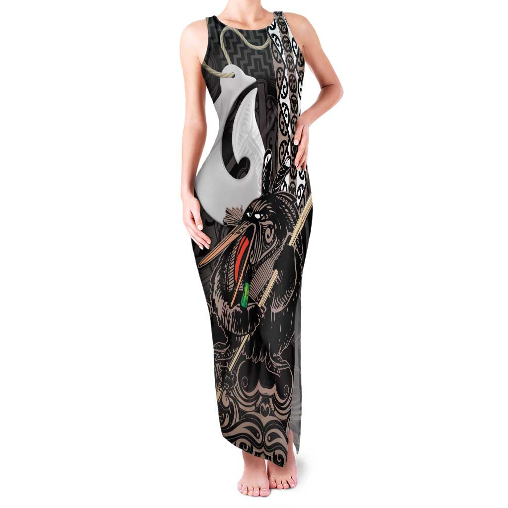 Aotearoa Hei Matau Family Matching Tank Maxi Dress and Hawaiian Shirt Haka Kiwi Mix Maori Mangopare LT14 Mom's Dress Black - Polynesian Pride
