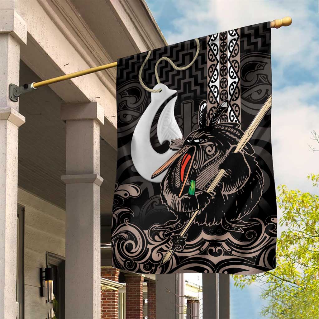 Aotearoa Hei Matau Garden Flag Haka Kiwi Mix Maori Mangopare LT14 House Flag Black - Polynesian Pride